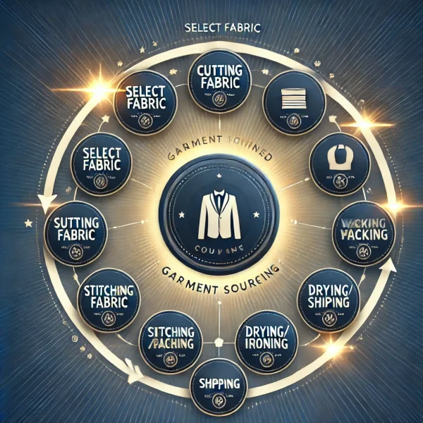 DALL·E 2025-02-01 01.43.39 - A professional and advanced circular workflow chart for a garment sourcing company. The chart should have a sleek, modern design with clear, readable